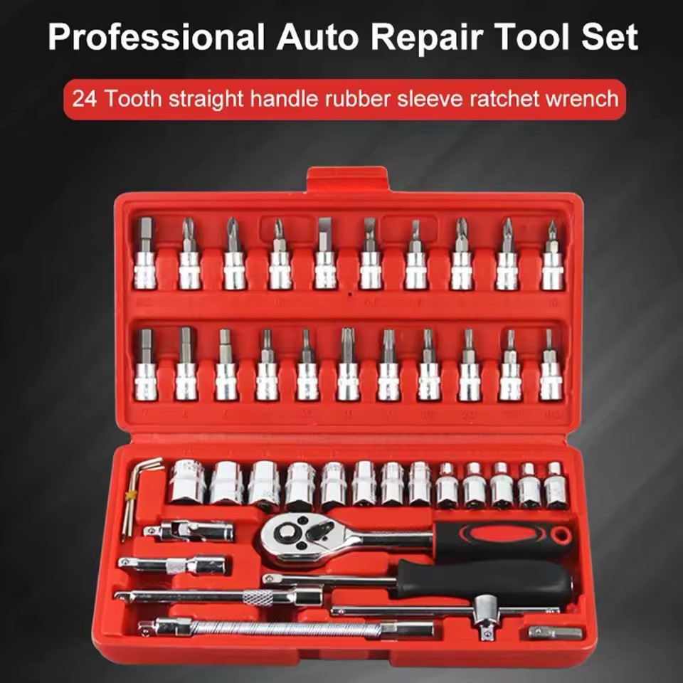 46 Pcs Car Repair Tool Set Multifunctional Auto Repair Tools Box Universal Motorcycle Ratchet Wrench Socket Combination Sleeve